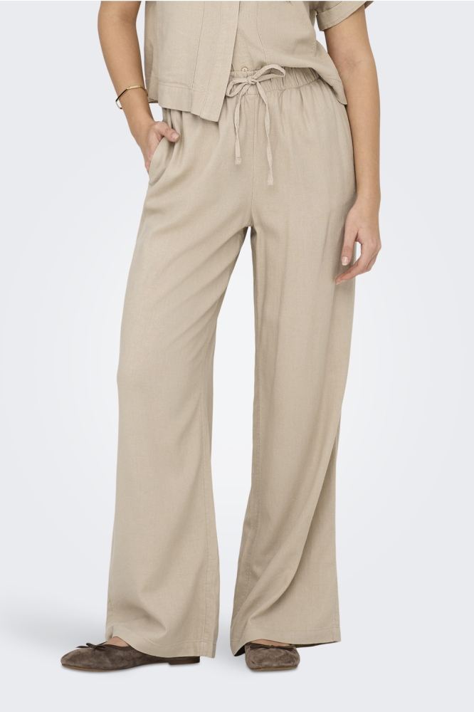 ONLCARO MW LINEN BL PULL-UP PANT CC 15291807 OXFORD TAN